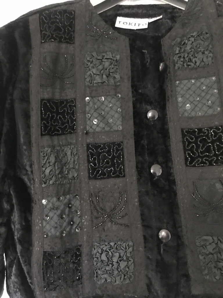 ladies black crushed velvet waist length jacket