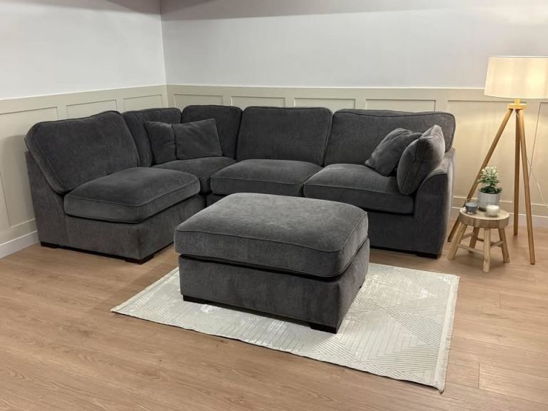 image for New Stock! *HIGH STREET BRAND*  Oak Furniture Land Fabric Corner Sofa with Matching Footstool