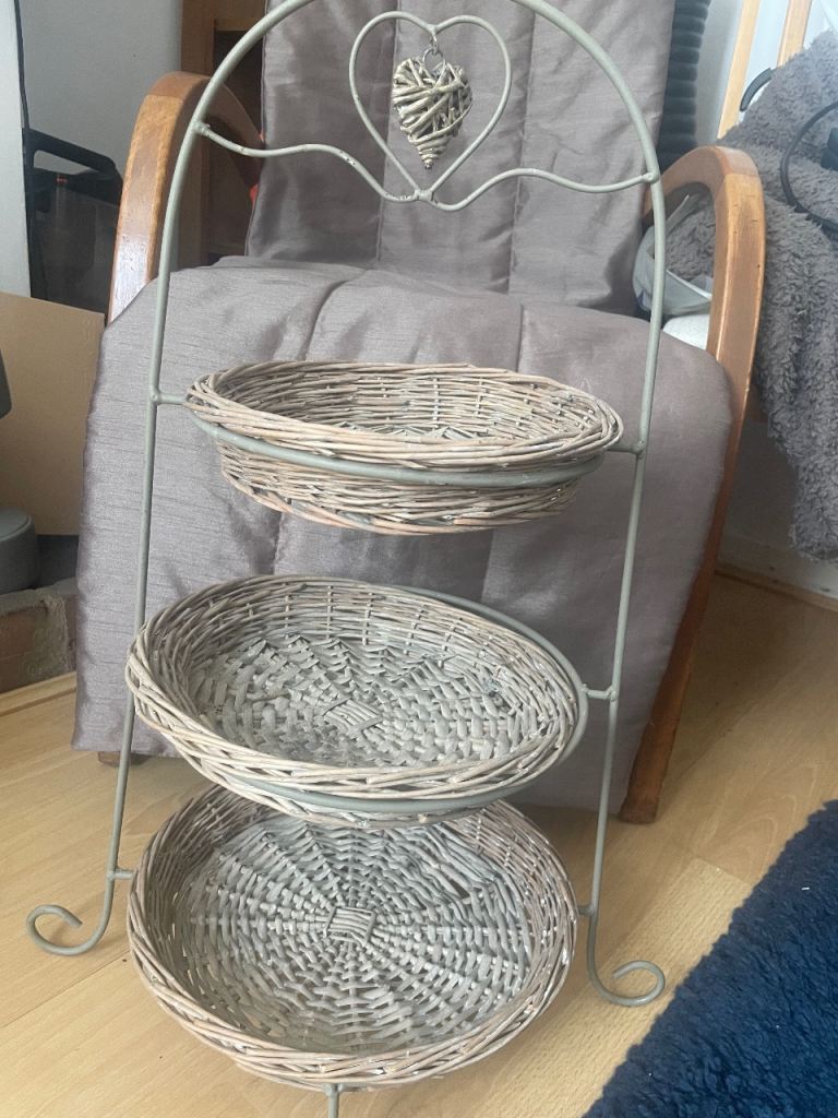 Three-Tier Wicker Basket Storage Unit – Good Condition