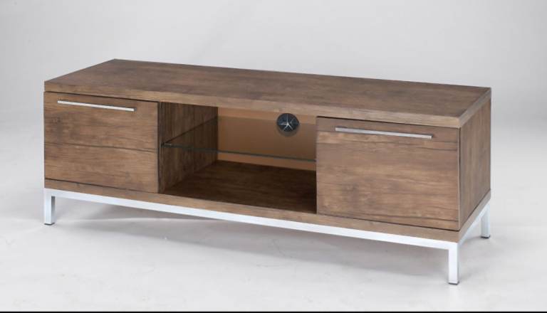 Modern Wooden TV Unit with Glass Shelf