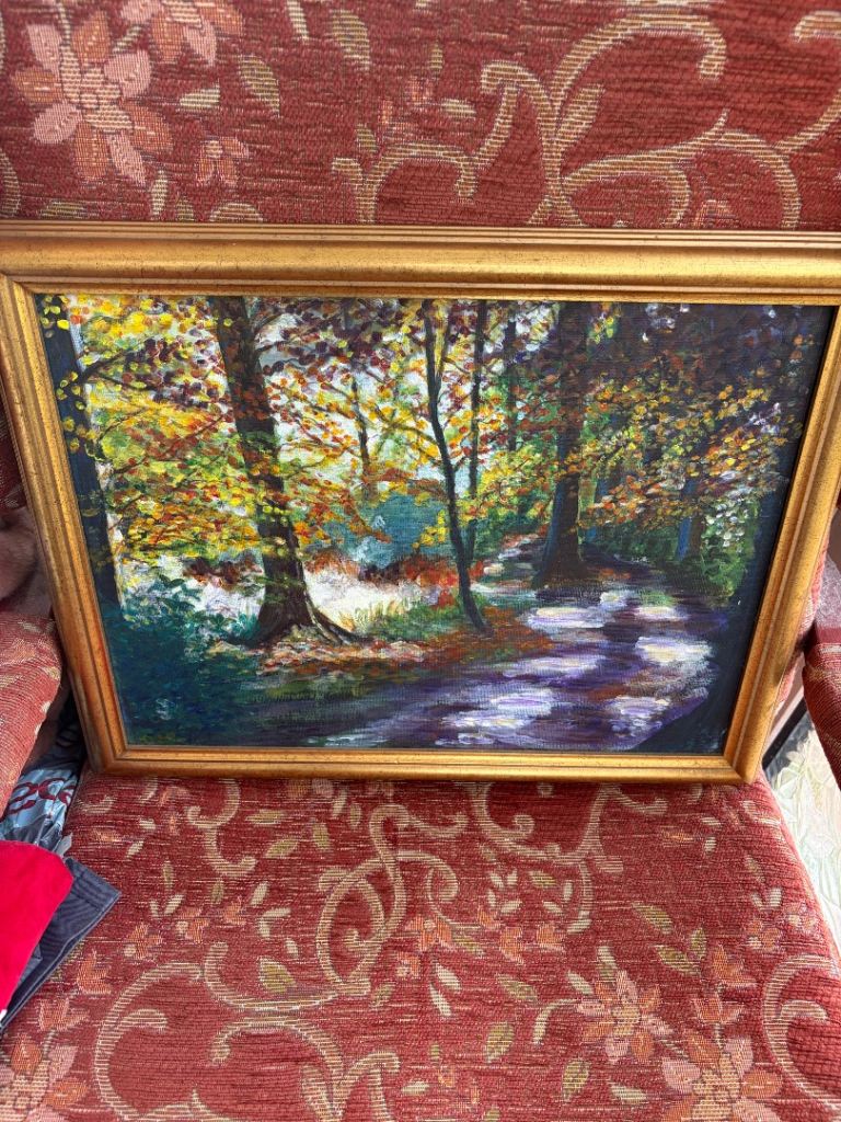 A lovely oil painting of a forest W15in H12in
