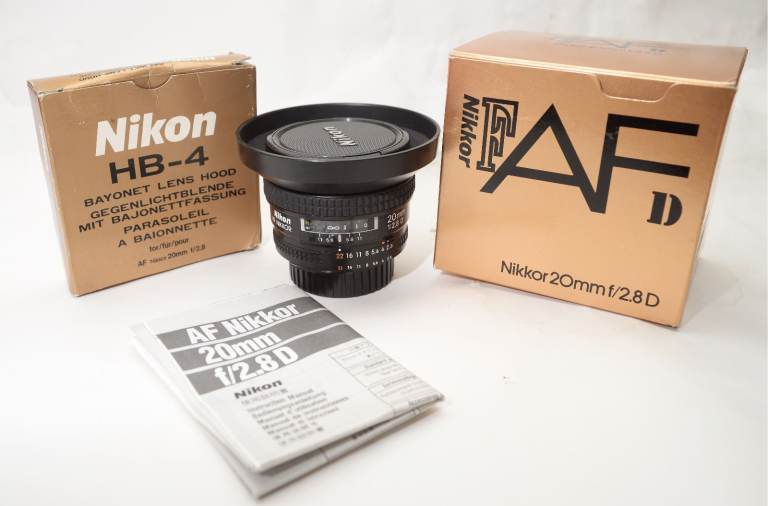 Nikon AF Nikkor 20mm f/2.8D Lens Boxed with HB-4 Hood & filter