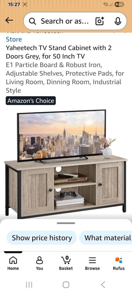 Yaheetech Grey TV Stand Cabinet for 50 Inch TV
