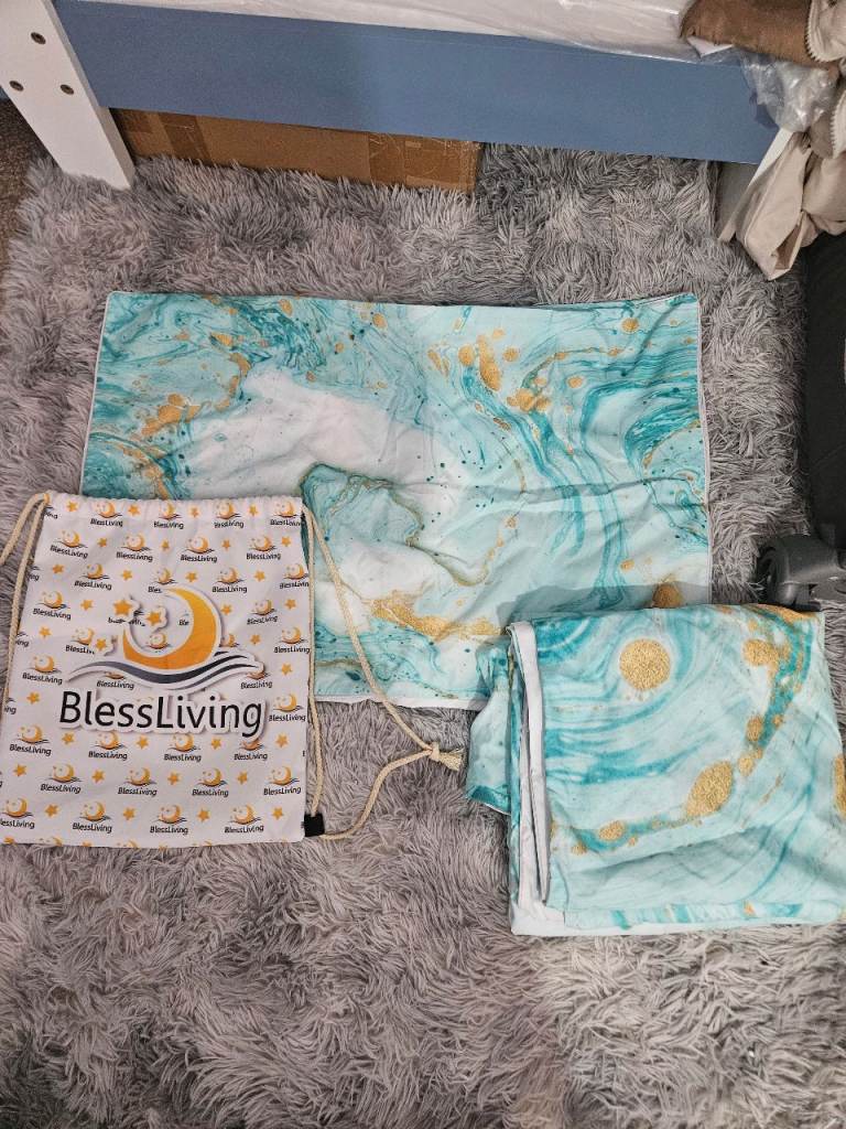 Teal And Gold Marble Printed single bedding