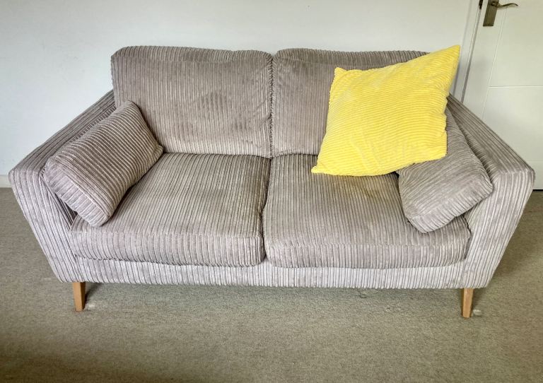 Cosy Grey Corduroy 2-Seater Sofa – Good Condition