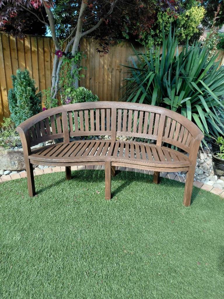 Solid Teak Curved Garden Bench 