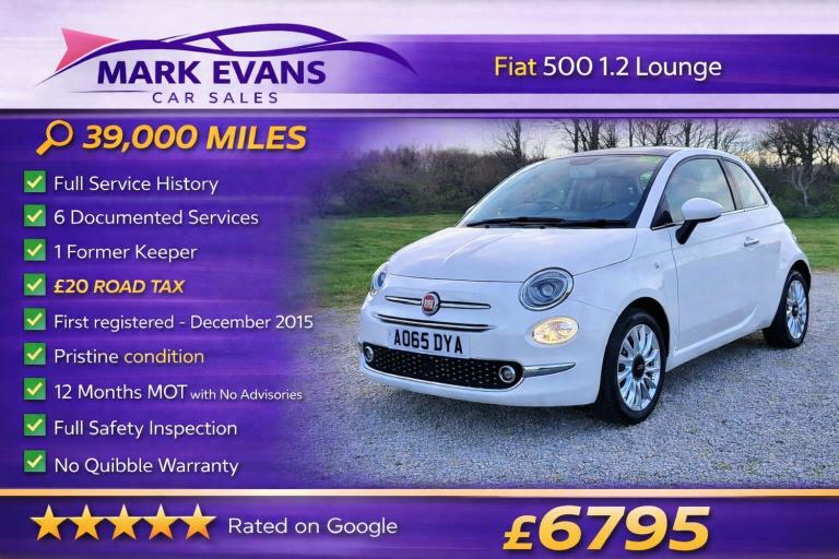 2015 Fiat 500 1.2 Lounge 3dr HATCHBACK Petrol Manual