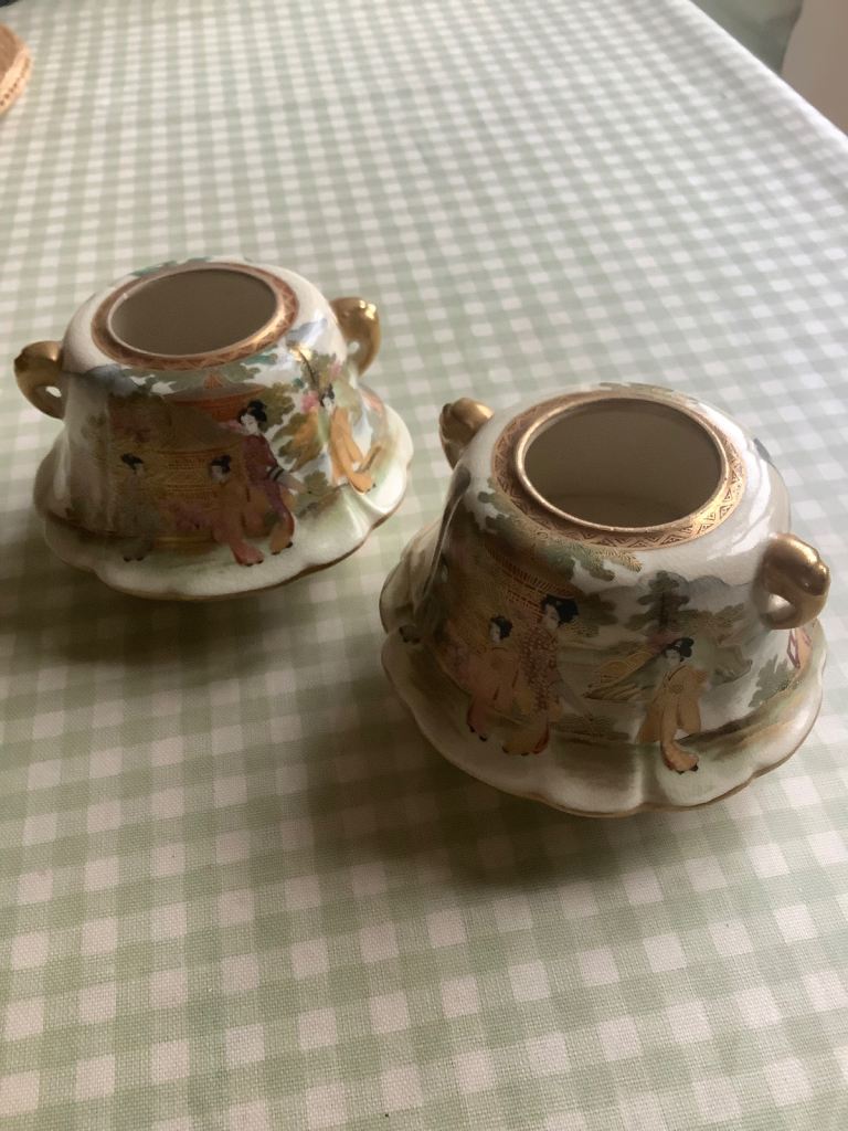 Pair Antique Japanese Hand Painted Bowls