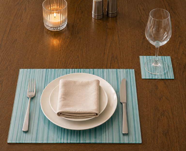 8 Glass Placemats and 8 Glass Coasters
