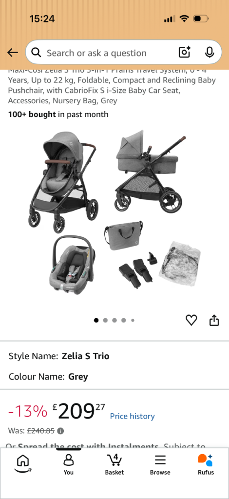 Maxi-Cosi Zelia S Trio Pushchair Travel System – Grey
