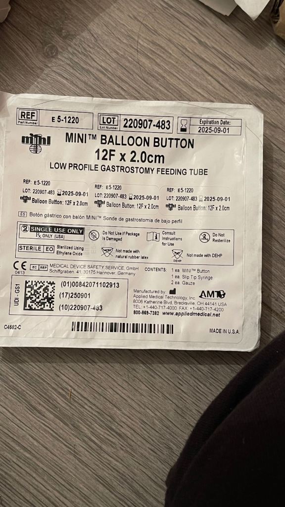 AMT MINI BALLOON BUTTON 12F X 2.00cm Feeding tube ref no E5 1220 