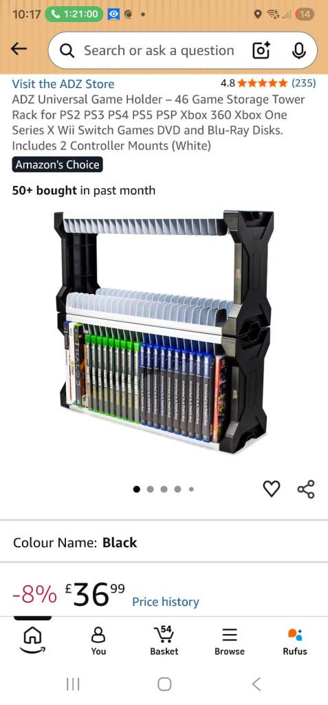 ADZ Universal Game Holder – 46 Game Storage Tower Rack, Black