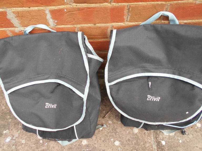Crivit Bike Panniers - Pair, Black with Light Blue Trim