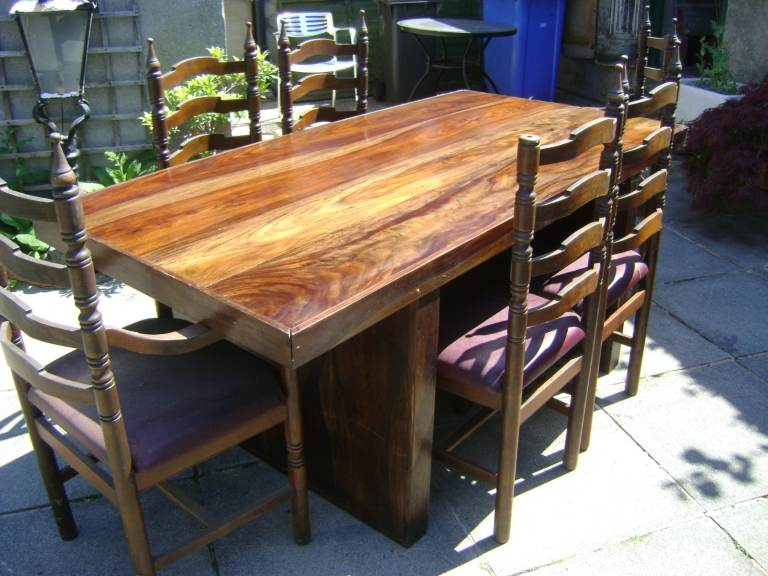 BRAND NEW TABLE SHEEHAN INDIAN HARD WOOD AND 6 GEORGIAN ANTIQUE CHAIRS