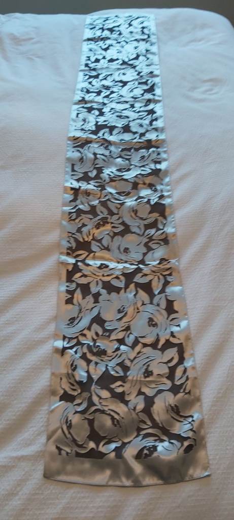 Beautiful black and silver silky scarf with flower design