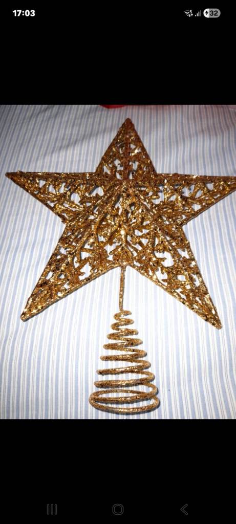 Gold Christmas Tree Topper Star & Heart Decoration