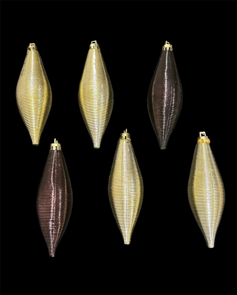 6 Gold & Chocolate Bauble Drops Hanging Christmas Tree Decorations 11cm