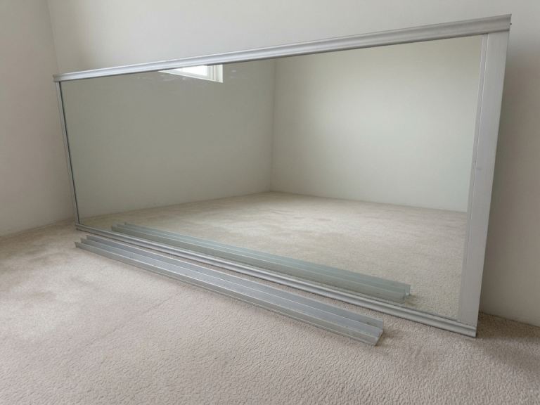 Sliding Wardrobe Mirror Door + Track — Silver Frames