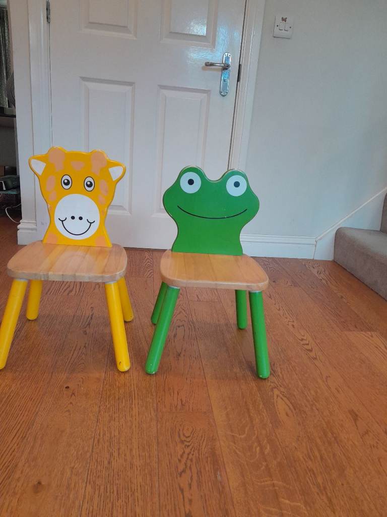 Two Wooden Children's Animal Stools - Frog & Giraffe Designs