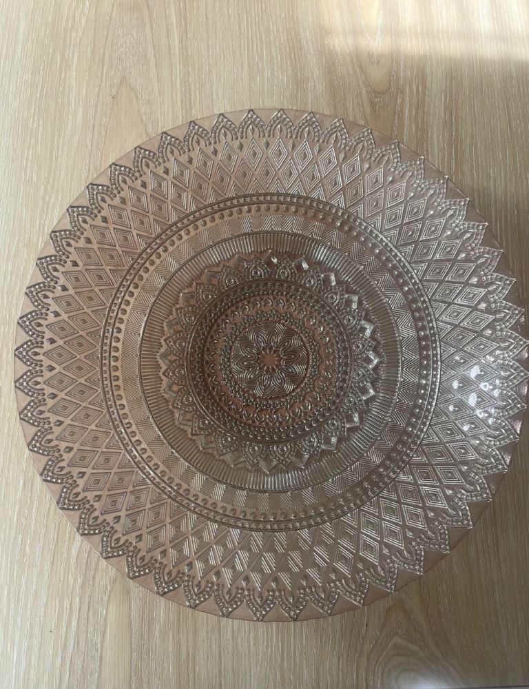 Lovely Pink Glass Serving Plate with Intricate Pattern
