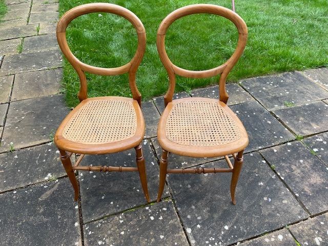 Pair of cane balloon-back dining/bedroom chairs