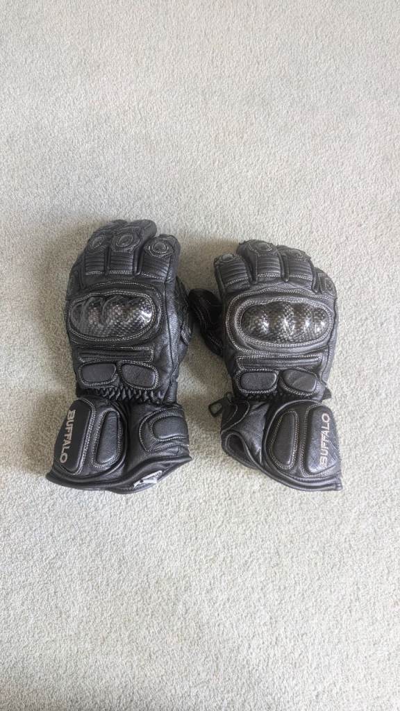 Buffalo Leather Motorcycle Gloves - Carbon Fibre Armour - Size M/9