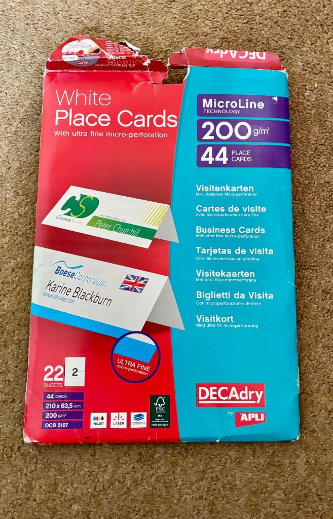 DECAdry MicroLine White Place Cards / Business Cards 200gsm