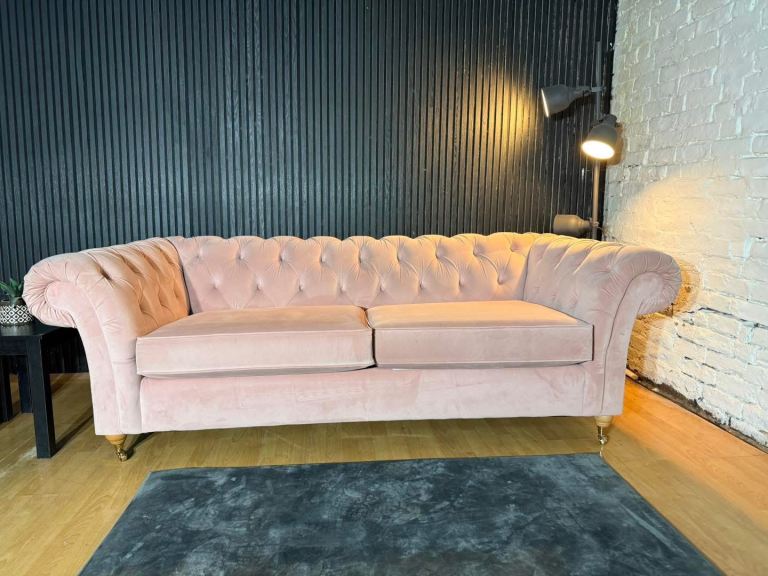 NEXT Gosford Chesterfield Style 3 Seater Sofa – Pink Plush Velvet