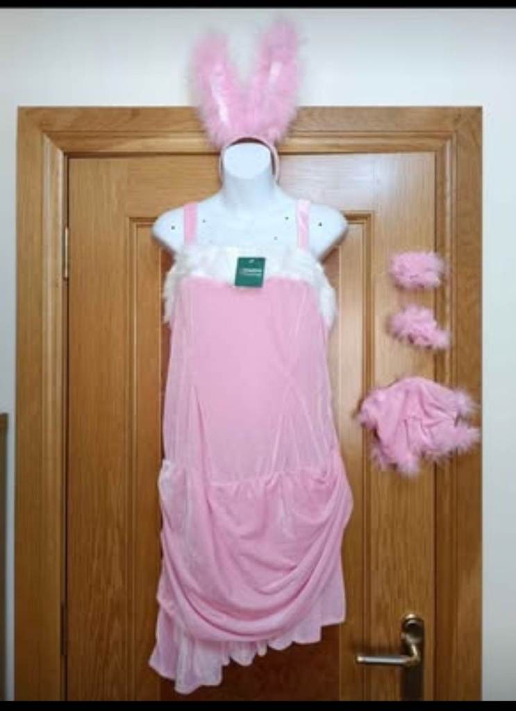 New Ladies Pink Bunny Fancy Dress Costume with Ears and Cuffs. Size 14/16