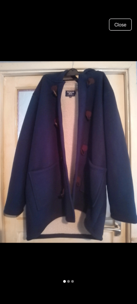 Premier Man Blue Duffle Coat 1XL with Fleece Lining
