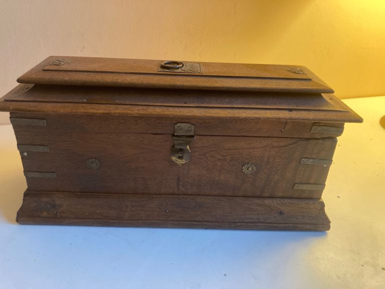 Vintage Wooden Box with Brass Details – Good Condition