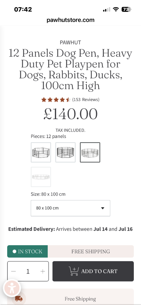 Dog pen heavy duty12 panel size, height 100cm x 80cm panel width outdoor or indoors?