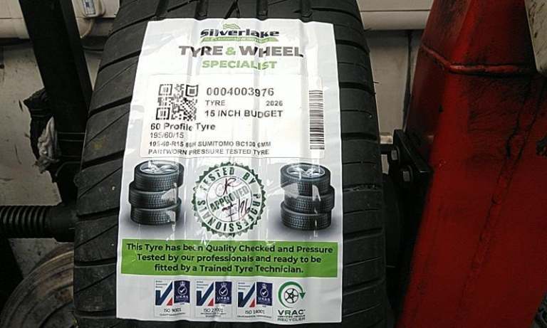 195-60-R15 88h Sumitomo Bc100 6mm Partworn Pressure Tested Tyre