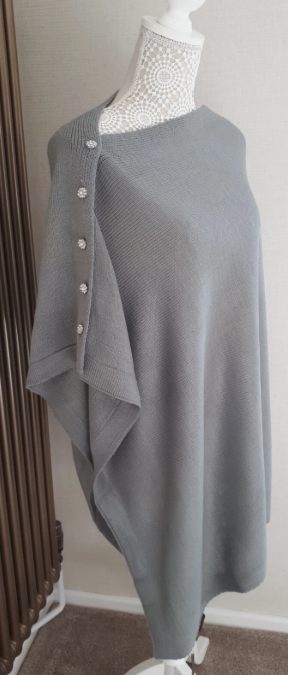 Women's Poncho with Diamante Flower Buttons BNWT