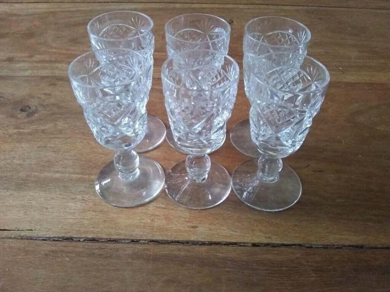6 Cut Crystal Liqueur Glasses