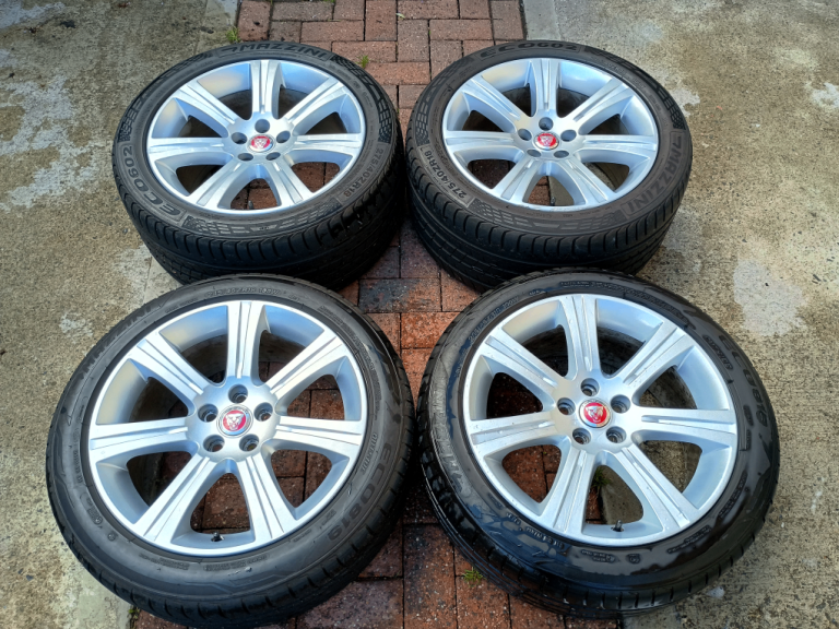 18" JAGUAR ALLOYS 5x108 STAGGERED WHEELS 4 GOOD TYRES XF XE XJ XK