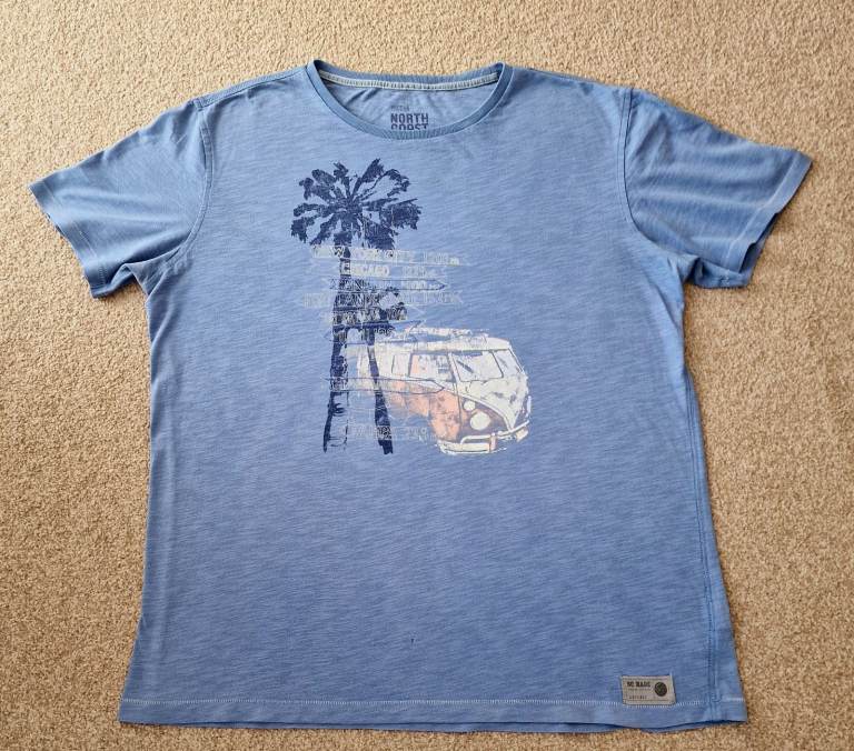 ​M&S Men's Blue Cotton Camper Van T-Shirt Large | Summer Casual Beach Tee