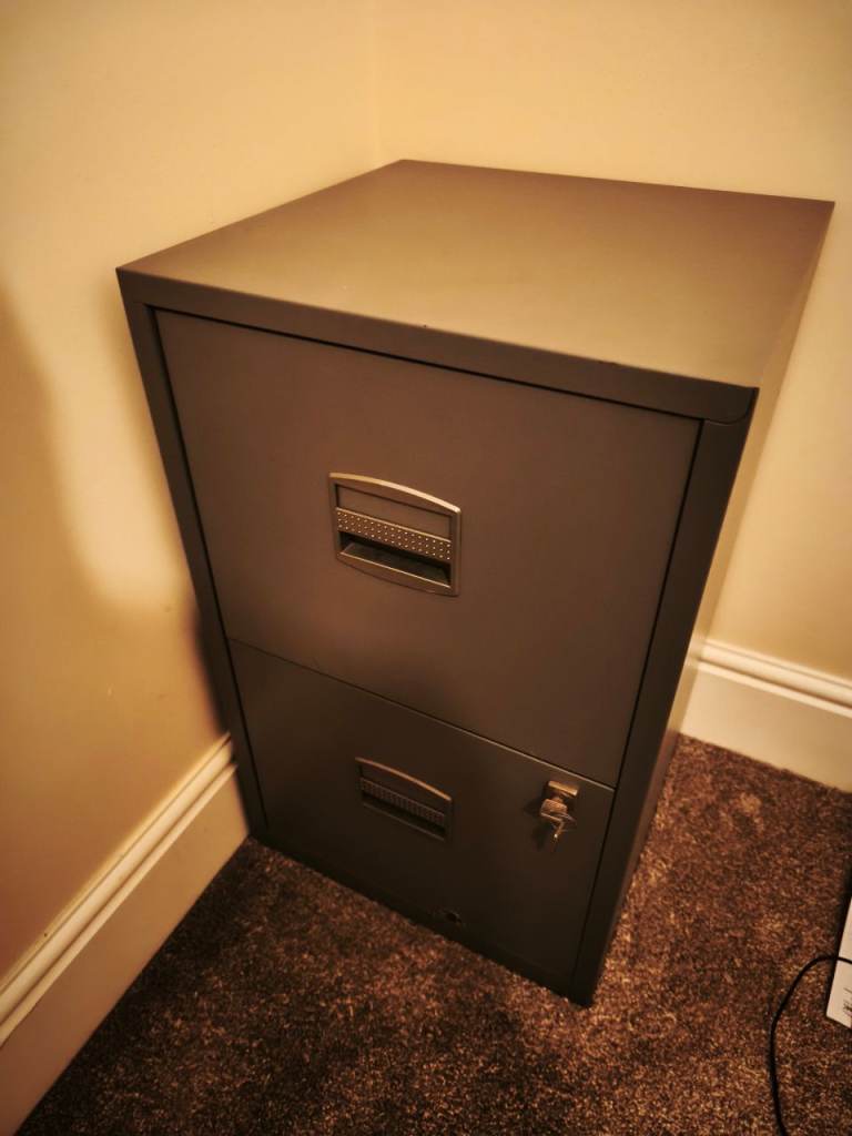 Grey Metal Filing Cabinet with 2 Drawers