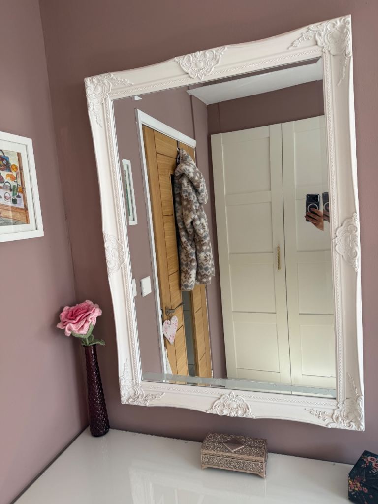 Large White Ornate Wall Mirror 102x73cm – Good Condition