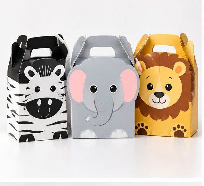 Emartbuy Animal Party Favour Gift Boxes Pack of 12 Zebra Lion Elephant Kids