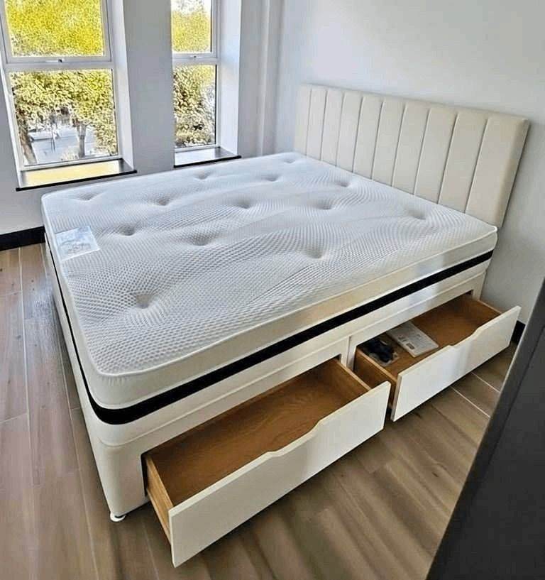 Sale Offer - 6FT Super King Size Divan Bed -With Mattress Grey Color Brand New - COD Order Now ** ⚡⚡