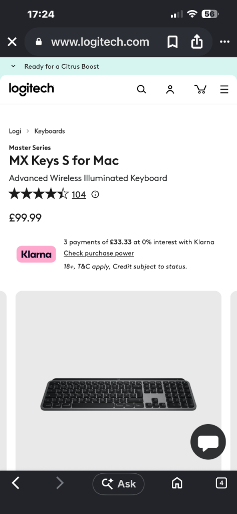 Logitech MX Keys S Mac wireless keyboard