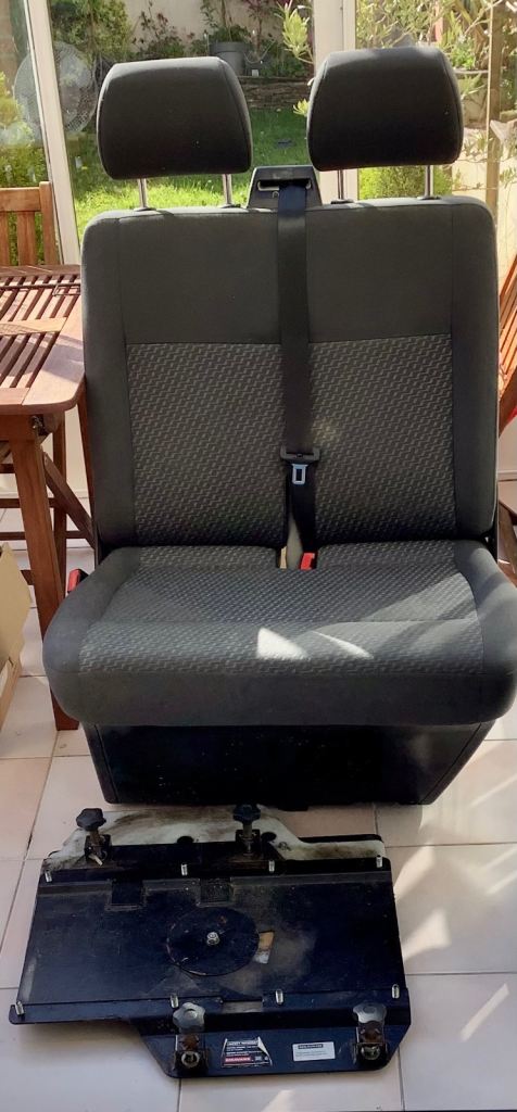 VW T5 double front passenger seat with swivel base and DryRobe covers