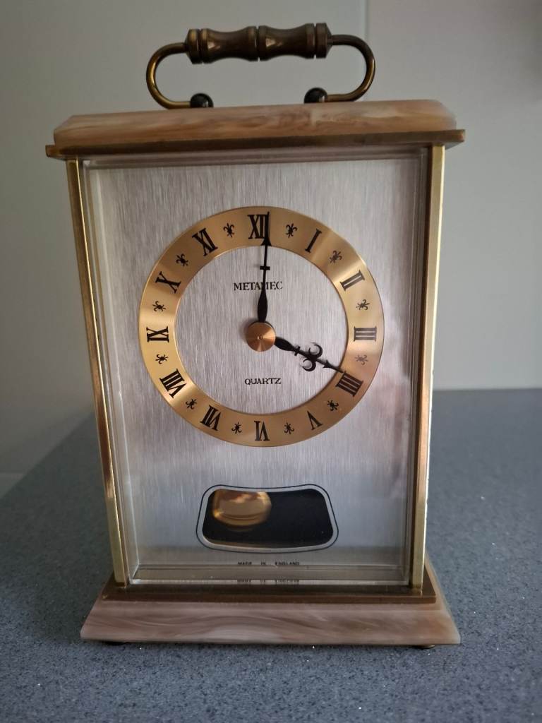 VINTAGE METAMEC QUARTZ CARRIAGE MANTEL CLOCK - MADE IN ENGLAND - FULL WORKING CONDITION