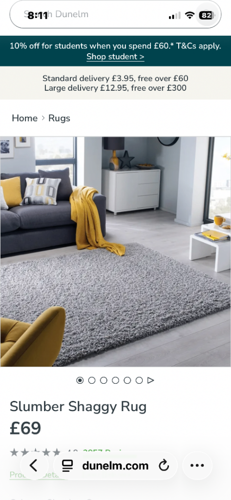 Dunelm Slumber Shaggy Rug – Grey, new