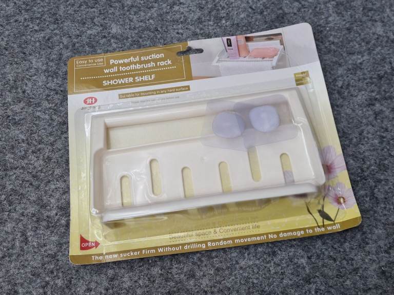 No-Drill Suction Cup Bathroom Shower Shelf & Toothbrush Holder – Wall Mounted Organizer