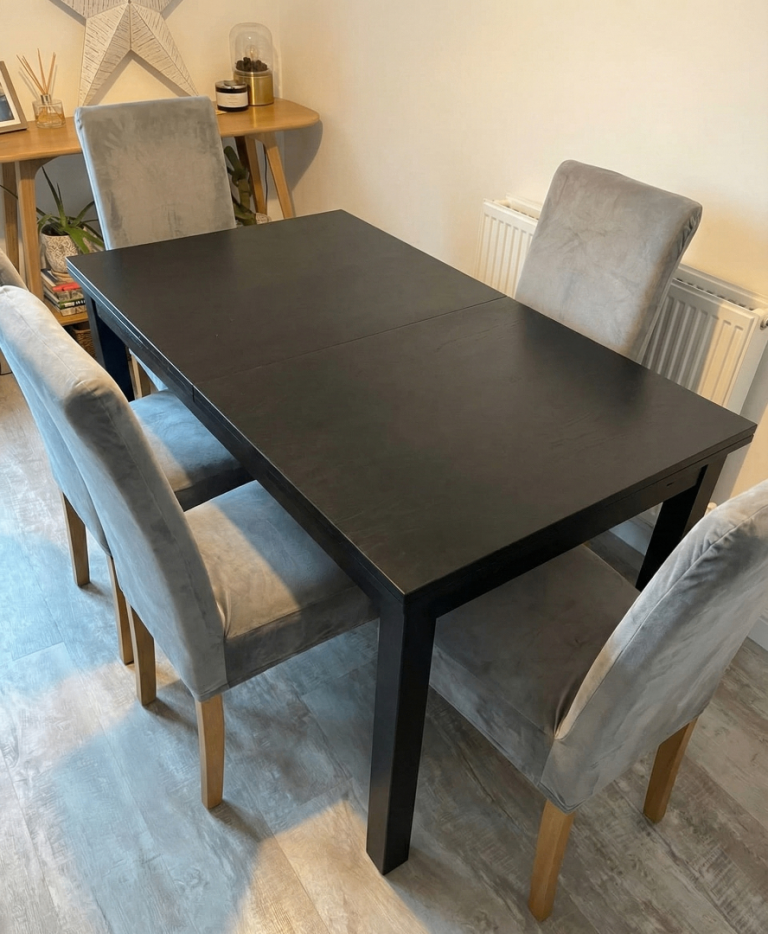 IKEA Extendable Dining Table with Chairs and Chair covers - Seats 6 to 10