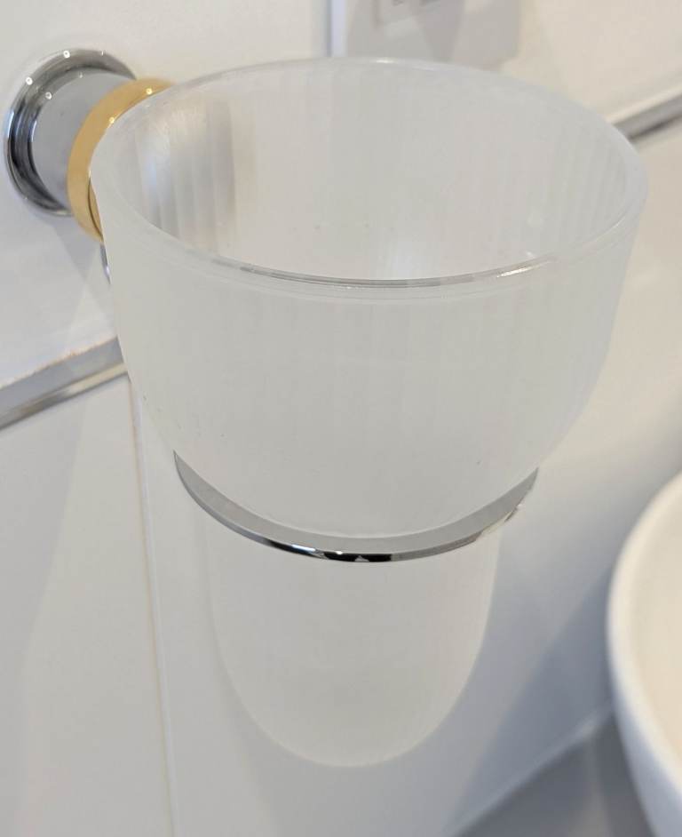 KEUCO APOLLO GLASS TOILET BRUSH HOLDER & CHROME GOLD BRACKET 19cm H x 17.7cm D