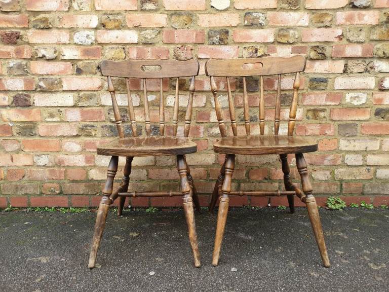 A Pair Of Vintage Wooden Pub Style Chairs Farmhouse Dining Chairs