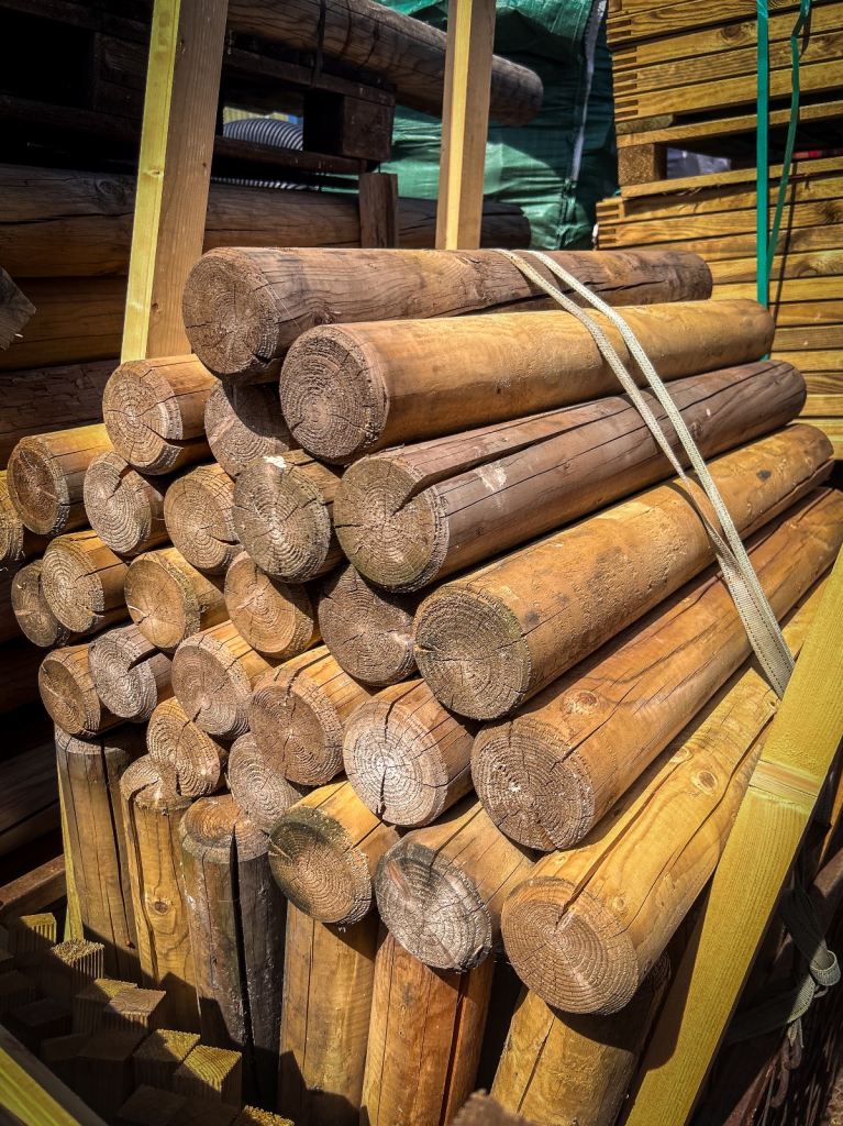 New 0.9m x 100mm Round Wooden Posts